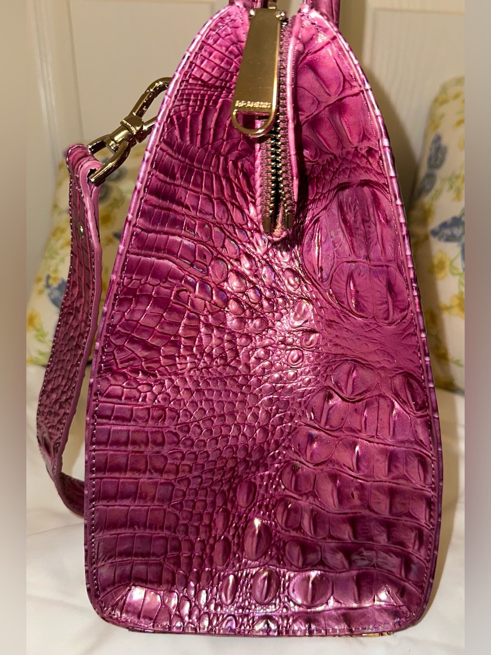 Brahmin Grapefruit Ombre Large Caroline Pink/Purple and Gold Satchel NWOT - Picture 11 of 15